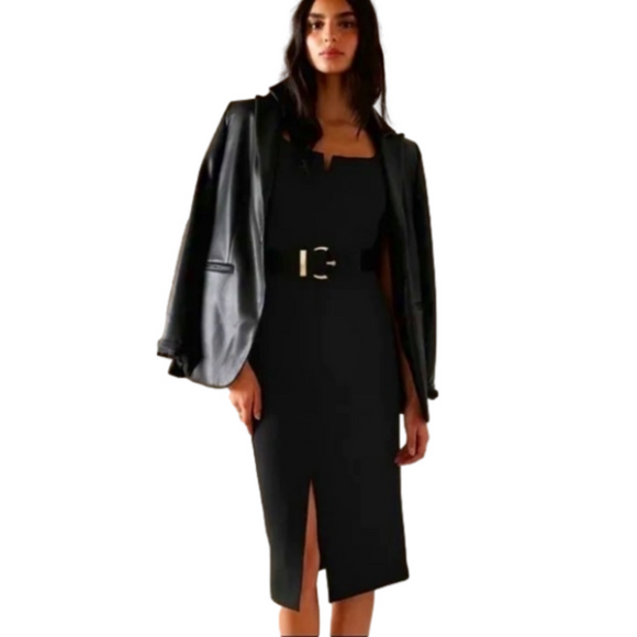 Banana Republic BLACK Split Neck Sheath Midi Dress NWT - Picture 2 of 9